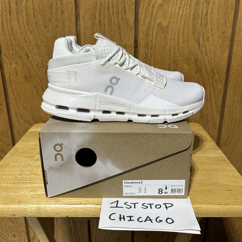 On Running Cloudnova 2 Shoes Women's Size 8 All White Sportswear Athleisure NEW