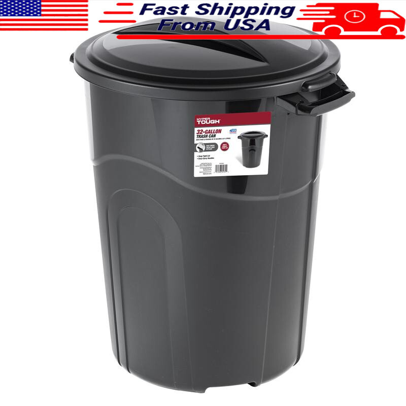 32 Gallon Heavy Duty Plastic Garbage Can W/ Click Lock Lid Indoor Outdoor New