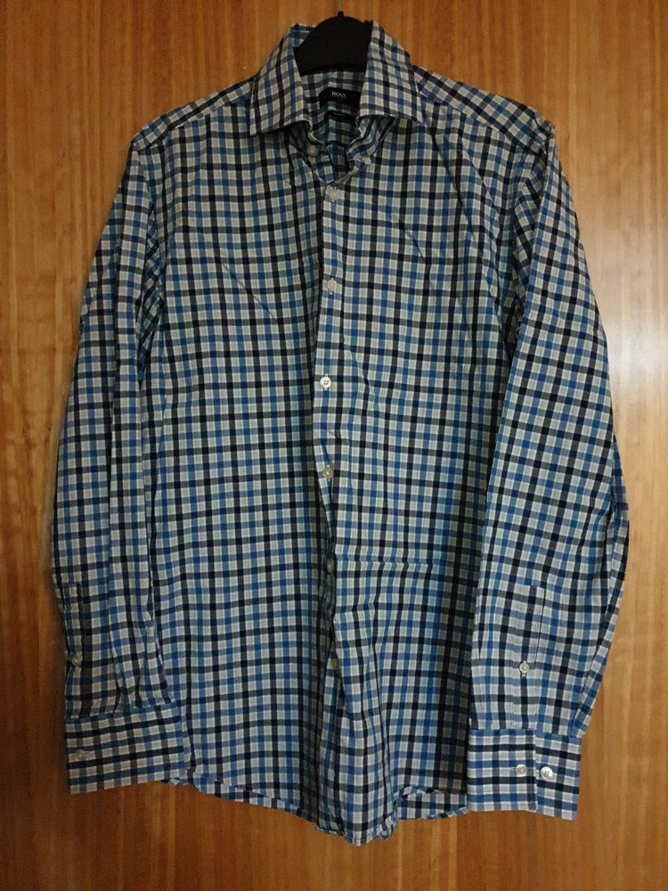 Hugo Boss Men's Blue Checked Long Sleeve Shirt Slim Fit