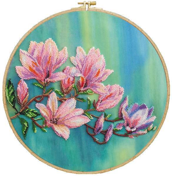 Bead embroidery kit Magnolias bloom needlework kit Art canvas beadwork pattern