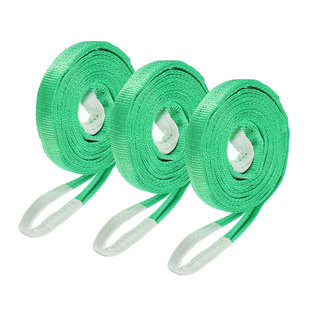3 Pcs Lifting Slings Straps Polyester 19ft Flat Lifting Belts(4409lbs) Green