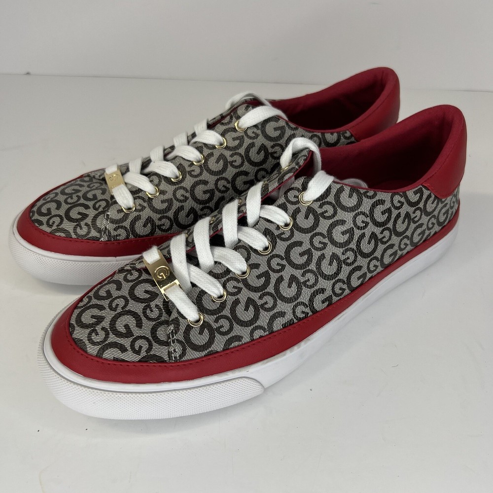 Guess  GGMeekie Designer Flats Lace-Up Taupe and Red Sneakers Womens Size 11M