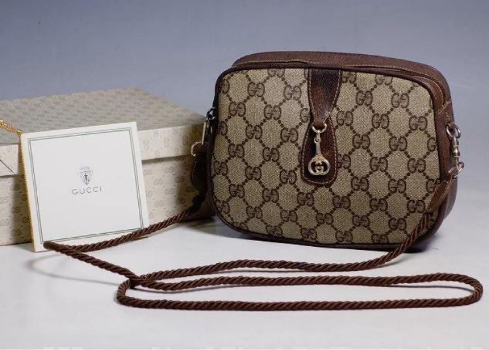 Gucci GG Canvas Leather Crossbody Bag with Gold Hardware New Designer Handbag