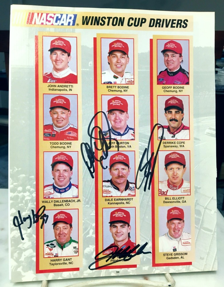 1994 DALE EARNHARDT SR-LABONTE-GORDON-WALTRIP-3 DIFF SIGNED DRIVER PAGES 14 SIGS