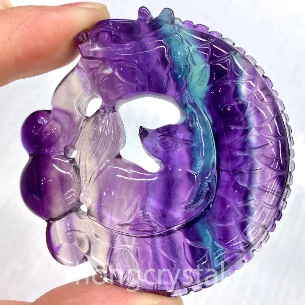 2 Inch Natural Fluorite Quartz Hand Carved Fox Skull Crystal Reiki Healing Stone Gift
