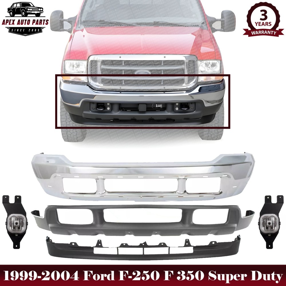 Front Bumper Chrome +Valance + Excursion +Fog Lights For 1999-04 Ford Super Duty