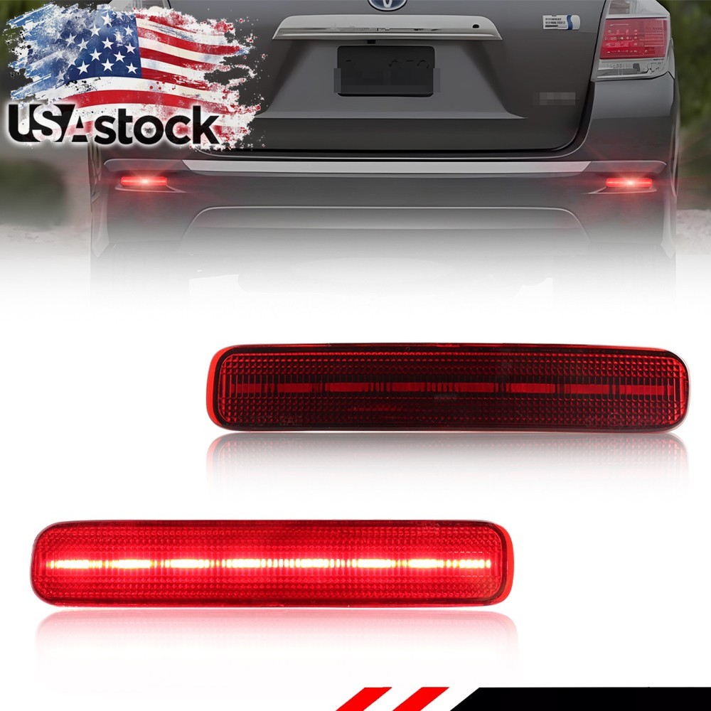 Red LED Rear Bumper Reflector Tail Brake Lights For 2011-2013 Toyota Highlander