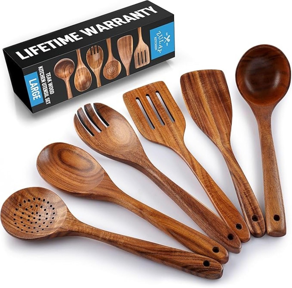Extra-Large 6-Piece Teak Wooden Spoon Set for Cooking