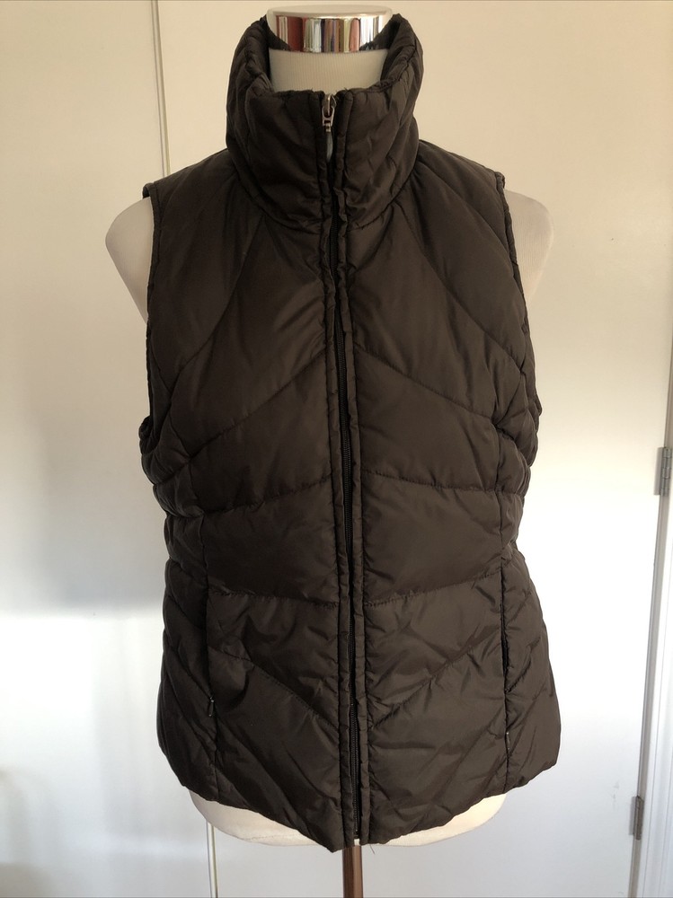 Kenneth Cole Reaction Womens Brown Nylon Down Puffer Vest Size Small Full Zip-image