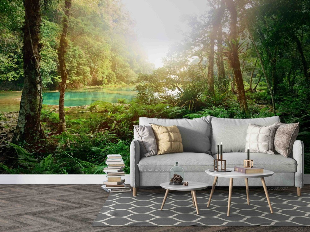 3D Forest River Sunshine Landscape Wall Murals Wallpaper Murals Wall Sticker
