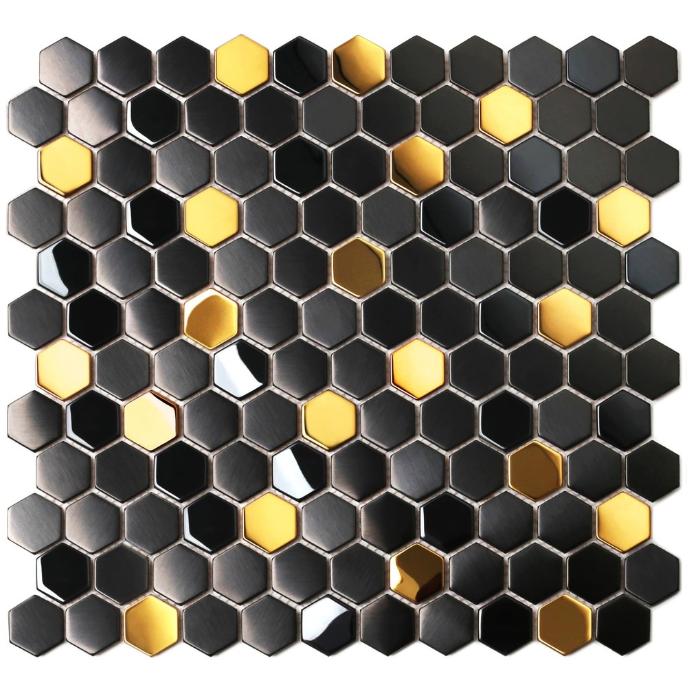 Black and Gold Backsplash Wall Tiles Hexagon Mosaic Shower Floor Tile Kitchen...