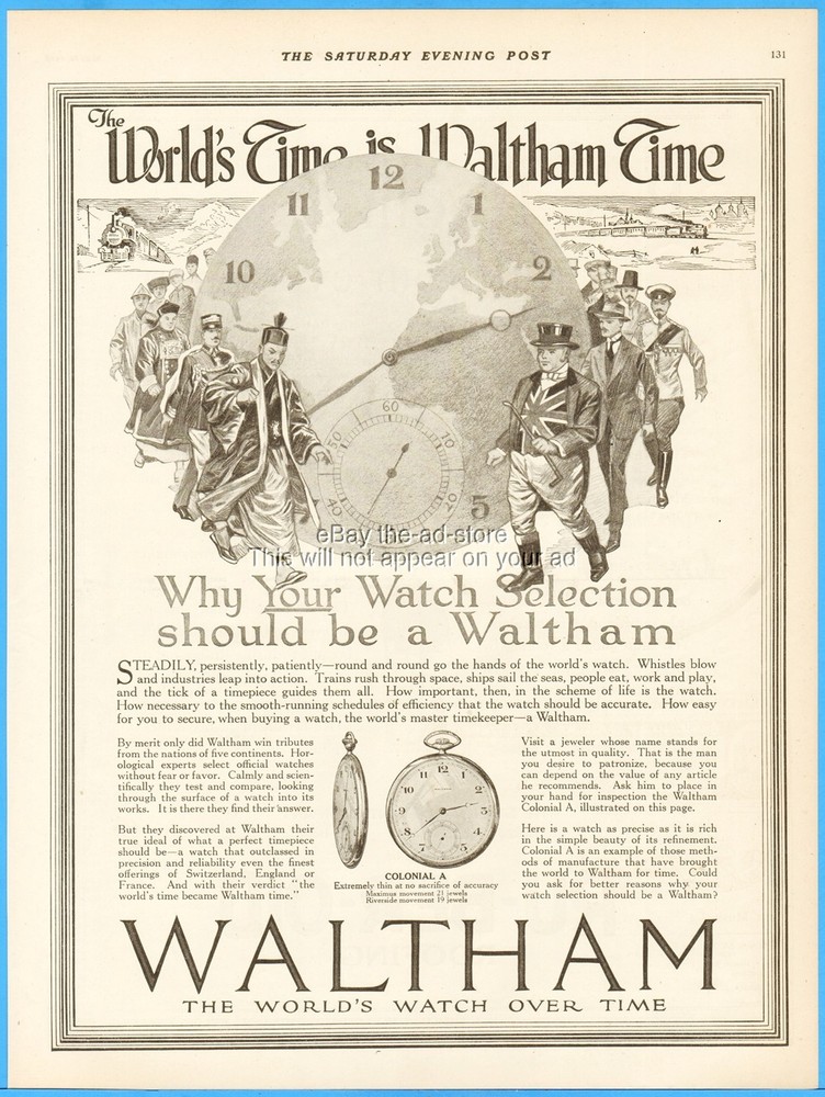 1918 Waltham Colonial A Model Pocket Watch Vintage Magazine Ad