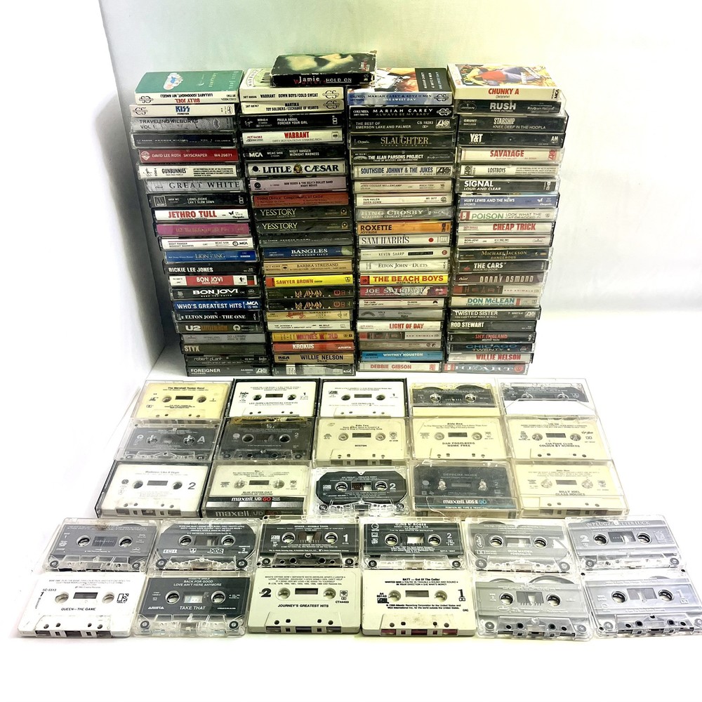 90+ Cassette Tape Lot - Classic Rock Bands Like Rush Zeppelin Queen Kiss Def Leppard
