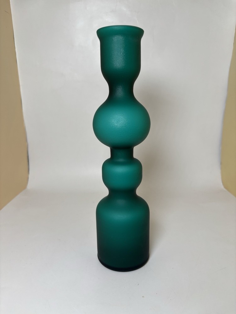 Rare Murano Carlo Moretti Satinato Hooped Vase In Cased Teal Glass - Part Label