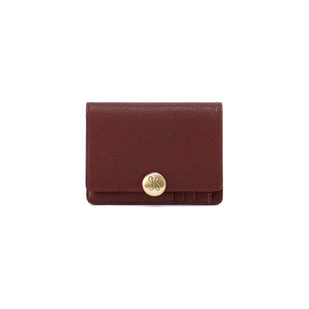 HOBO INTERNATIONAL WOMEN'S LEATHER HUTTON SMALL COMPACT WALLET BROWN BEAR
