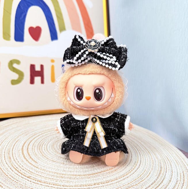 (No Dolls) Compatible Black Dress Set For LUBUBU Flower Bow Clothes Outfit Skirt