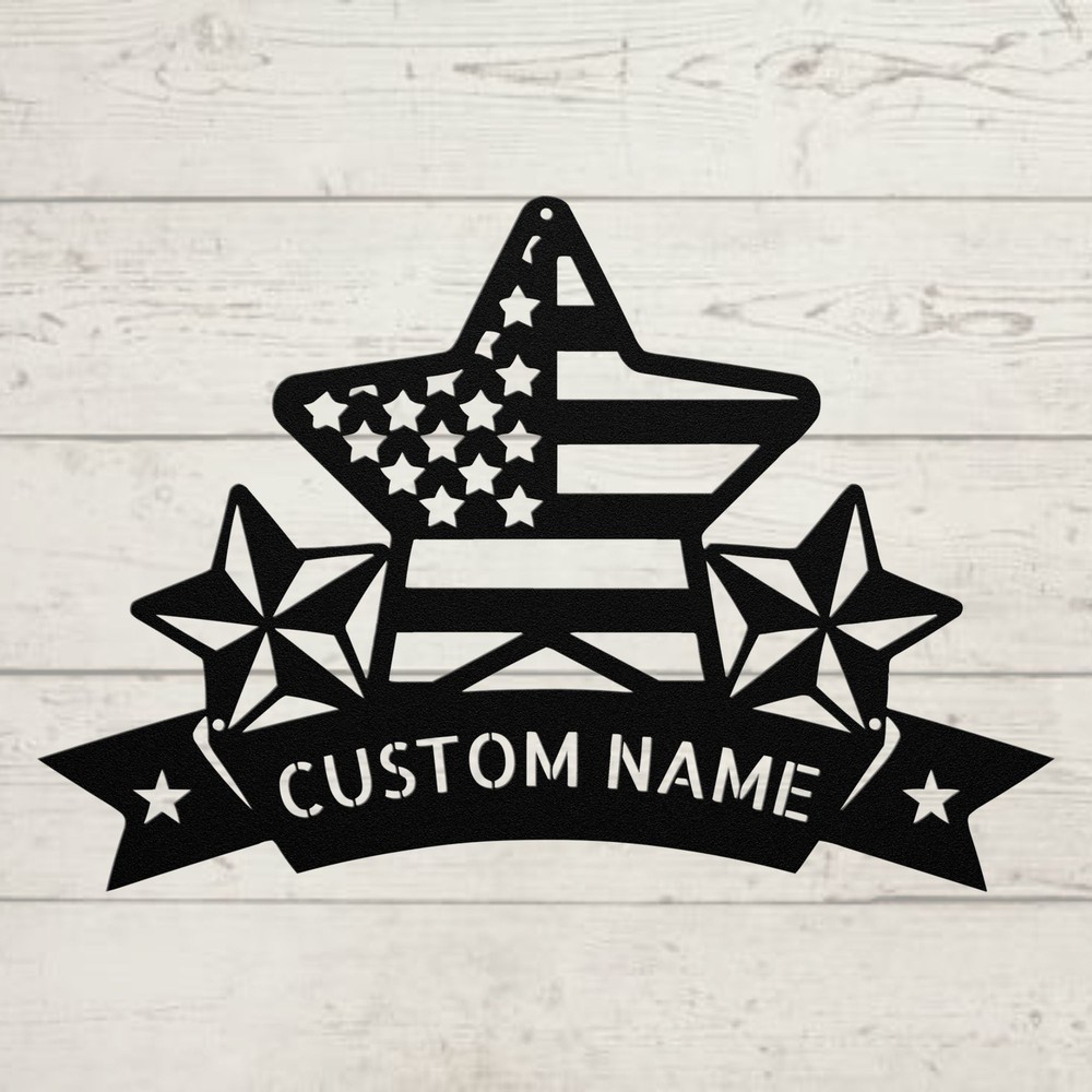 Custom USA Flag Stars Metal Sign Patriotic Decor for Home Office Veterans Gifts