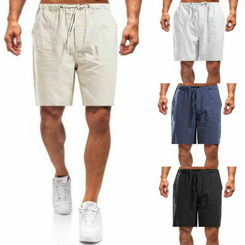 US Mens Summer Baggy Loose Half Pants Trousers Cotton Linen Shorts Drawstring