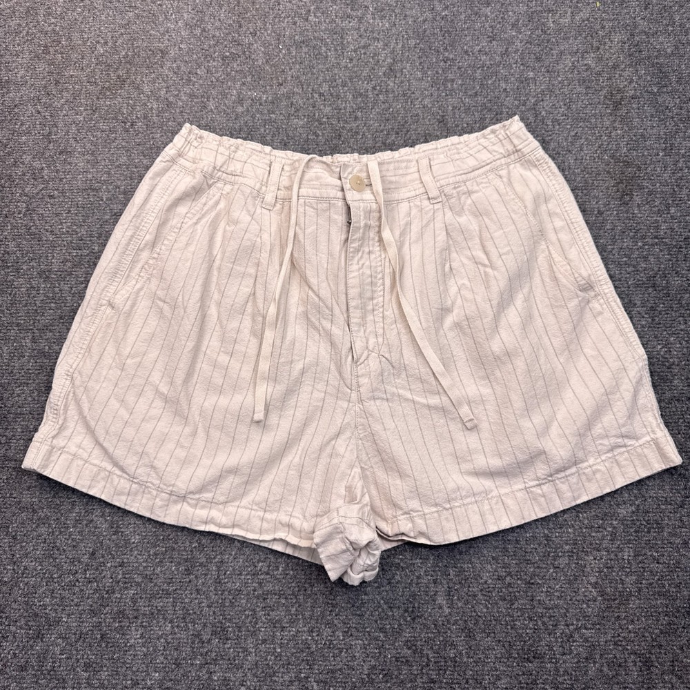 Uniqlo Linen Blend Shorts Womens Size Large Beige Striped High Rise Casual