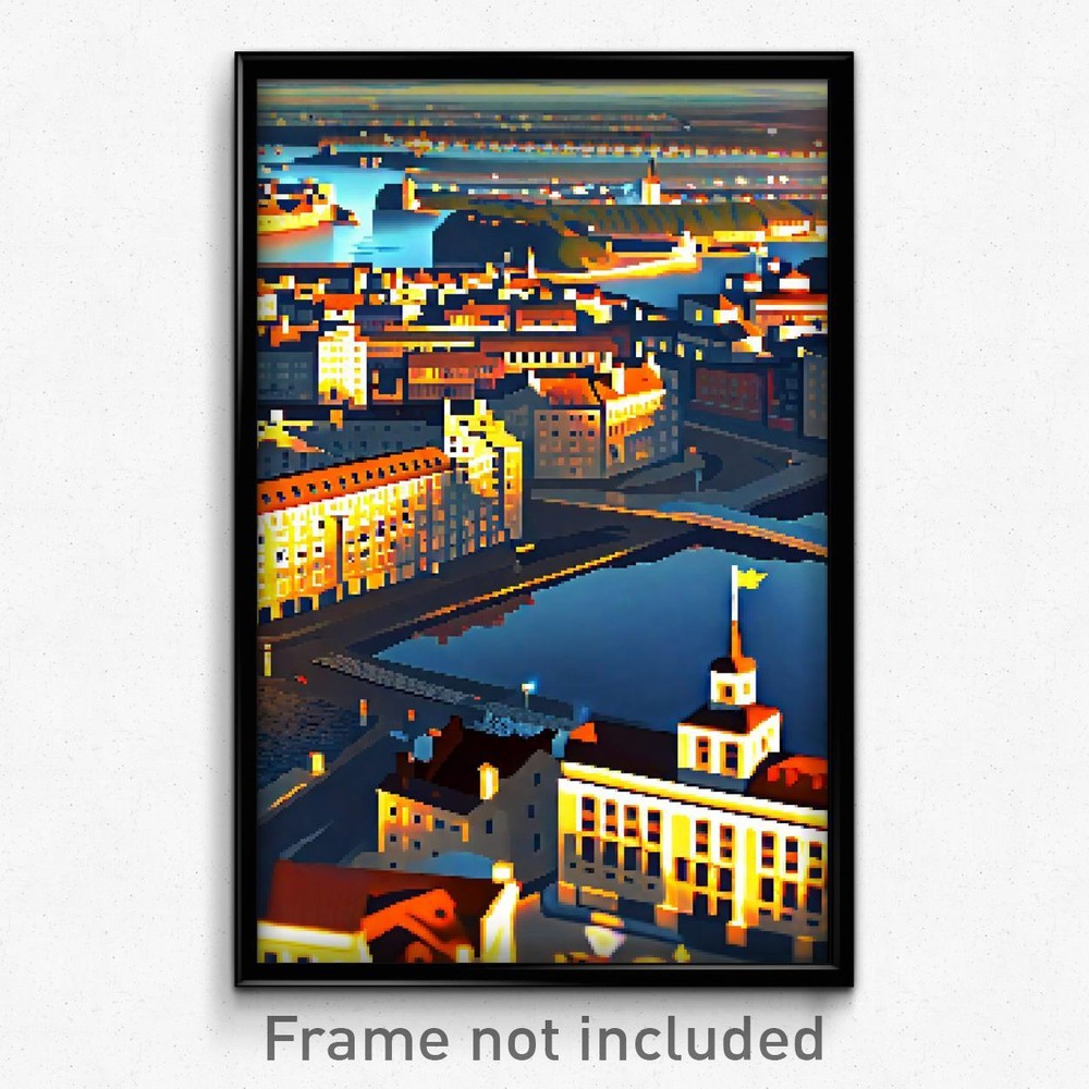 Pixel Art Poster - Bumpy Swedish City (8 Bit Psychedelic Video Game Print)