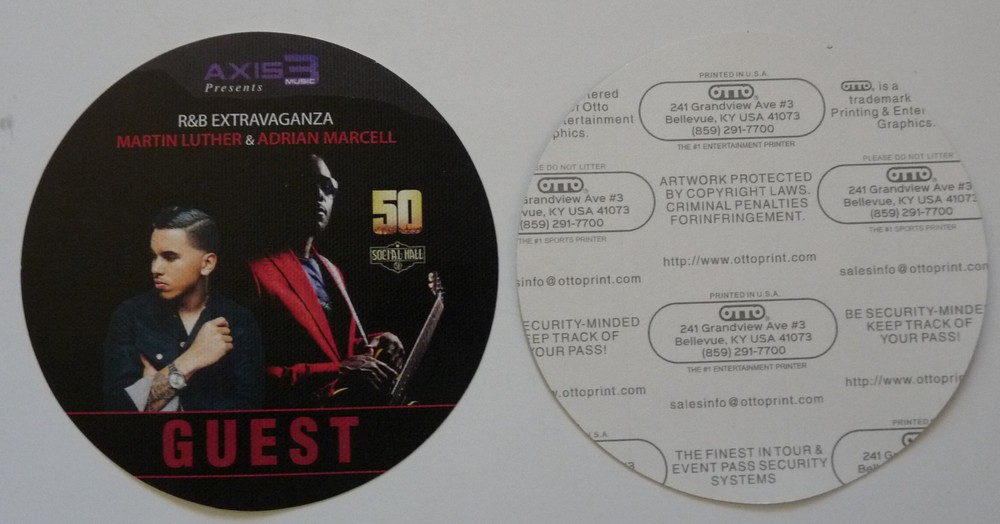 Martin Luther & Adrian Marcell Concert Tour Guest Backstage Concert Pass D3