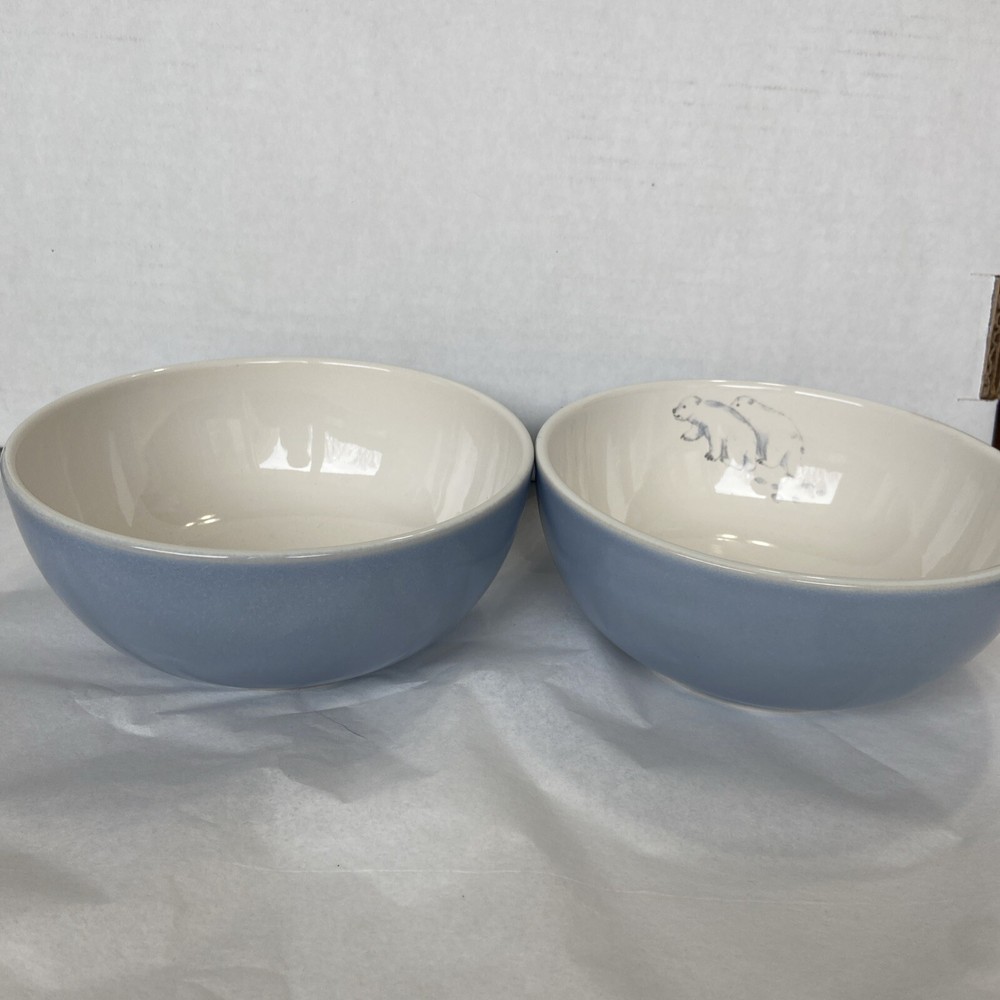 Pfaltzgraff Winter Frost Polar Bear Cereal Soup Bowls Blue Grey Set of 2