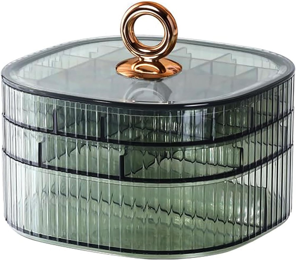 3-Layer Clear Green Acrylic Jewelry Box Organizer with Handle
