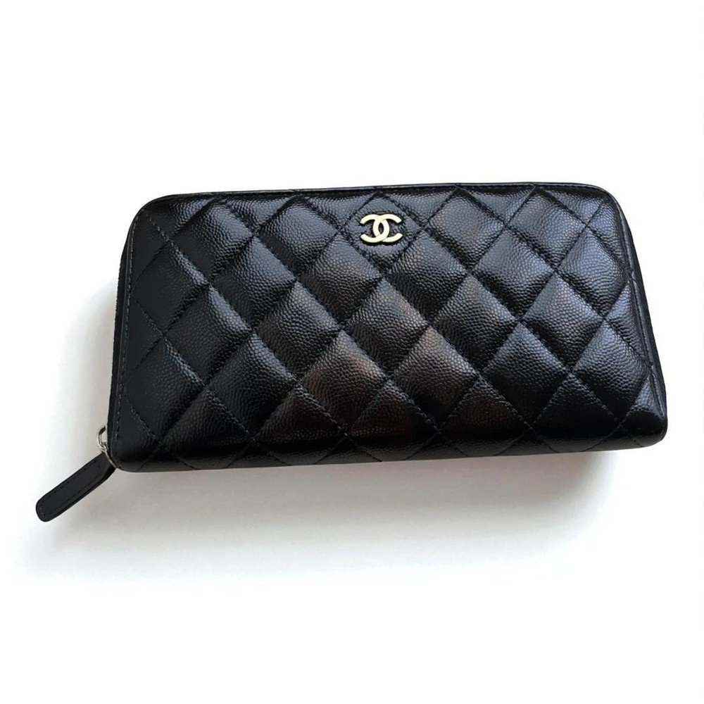 Chanel Caviar Round Zipper Long Wallet Classic Black