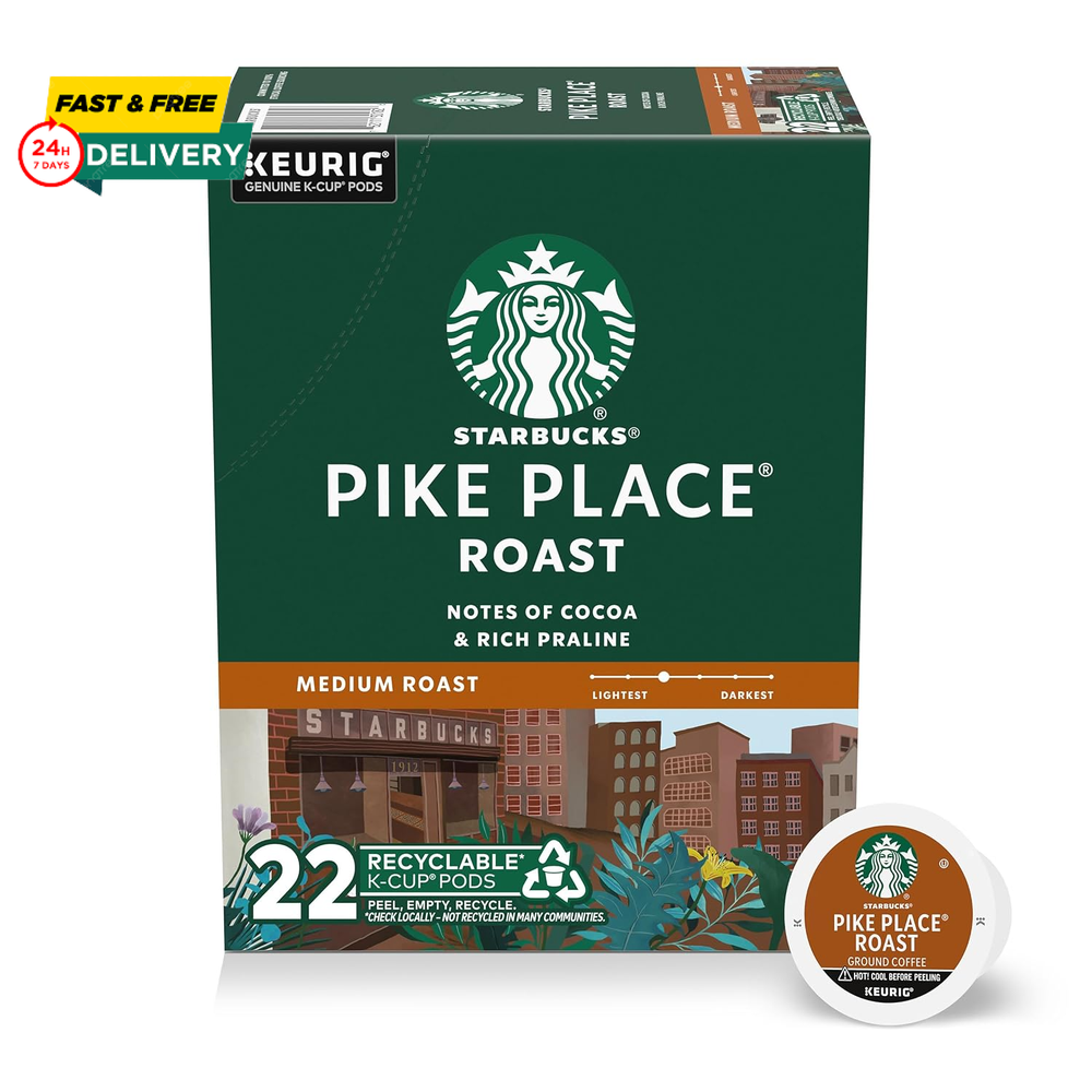 Starbucks K-Cup Coffee Pods, Medium Roast Hot or Iced Coffee, Pike Place Roast,