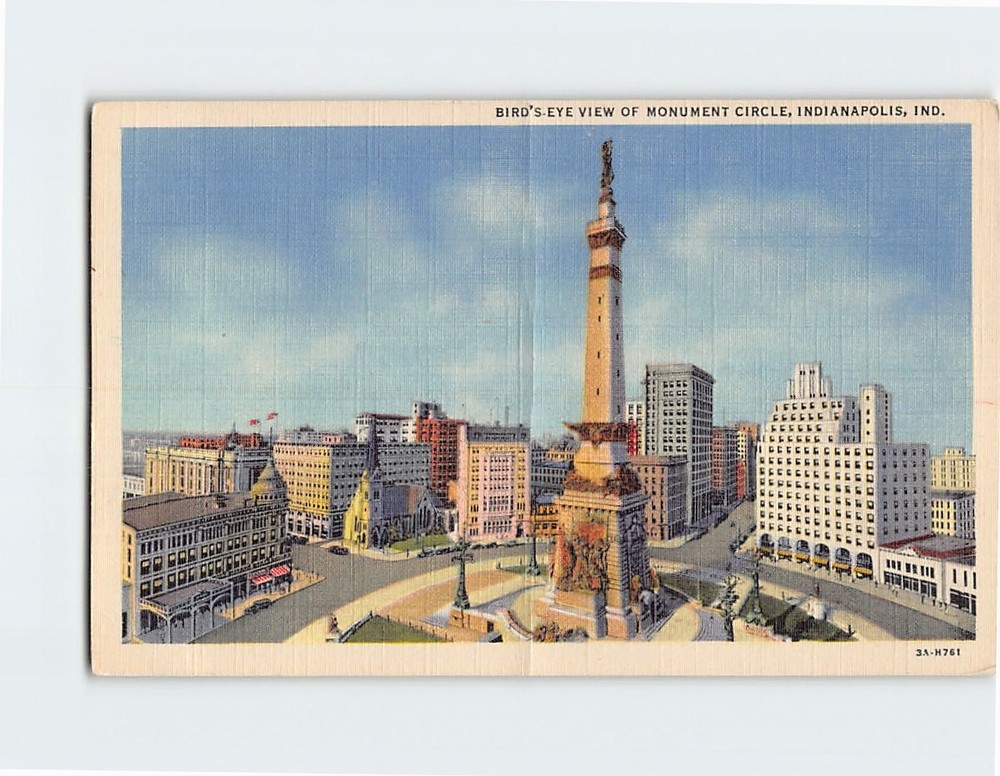 Postcard Aerial View Monument Circle Indianapolis Indiana USA