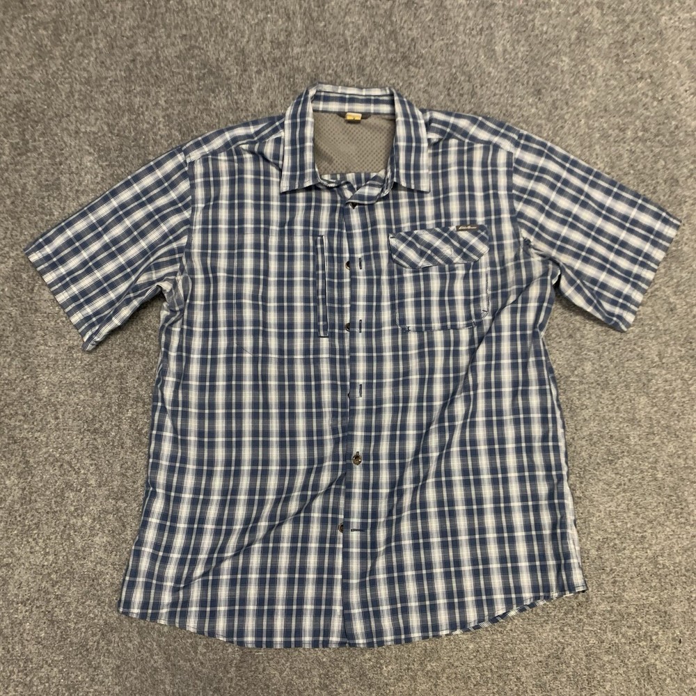 Eddie Bauer Mens Travex Plaid Short Sleeve Button-Up Shirt Polyester Nylon Size L