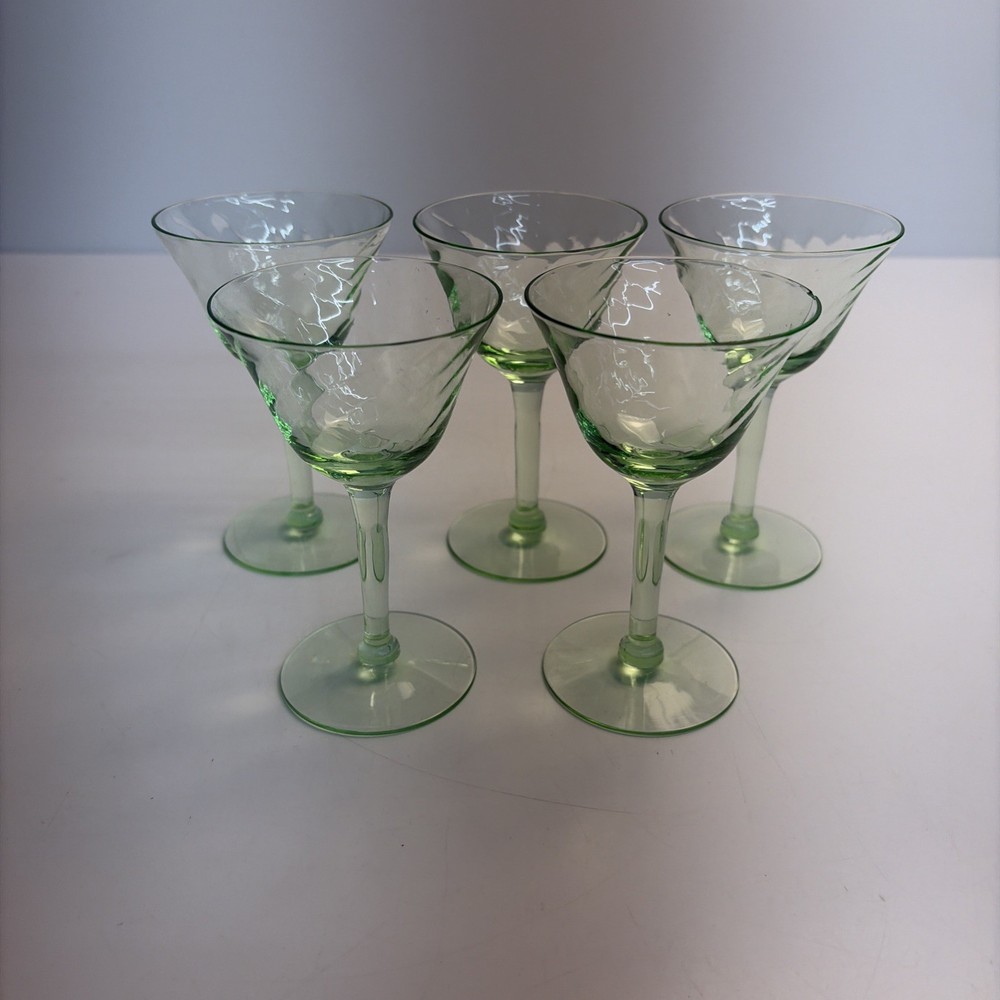 Vintage Uranium Glass Martini Glasses Set Of 5