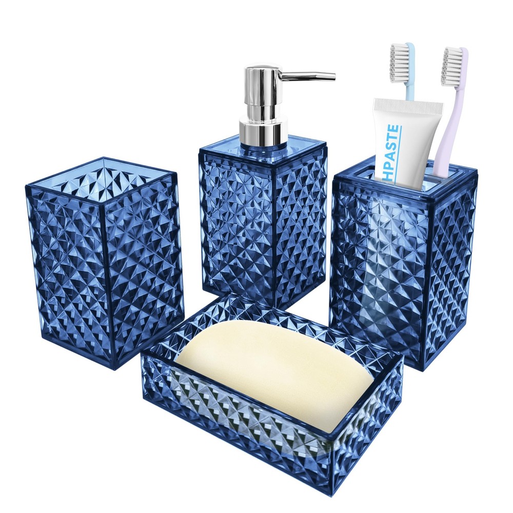 Blue 4-Piece Bathroom Accessory Set with Soap Dispenser