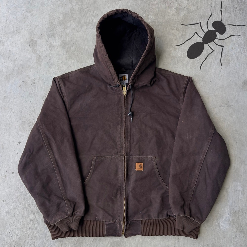 Vintage Y2K Carhartt DKB dark brown hooded work wear jacket