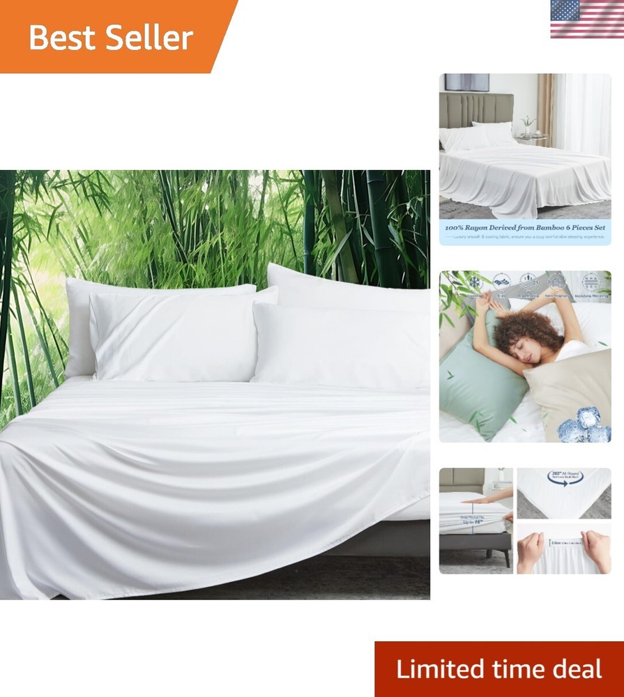 King Size Bamboo Rayon Cooling Sheet Set - Silky Soft & Breathable 6-Piece