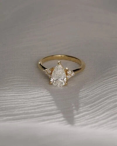 2 Ct Pear Cut Moissanite Engagement Ring in 14k Yellow Gold