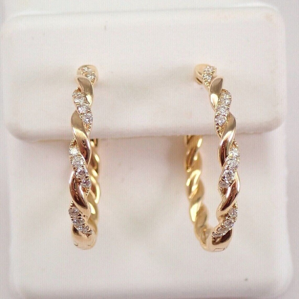 925 Silver Simulated Diamond Women's Fancy Hoop Earring 14K Yellow Gold Plated