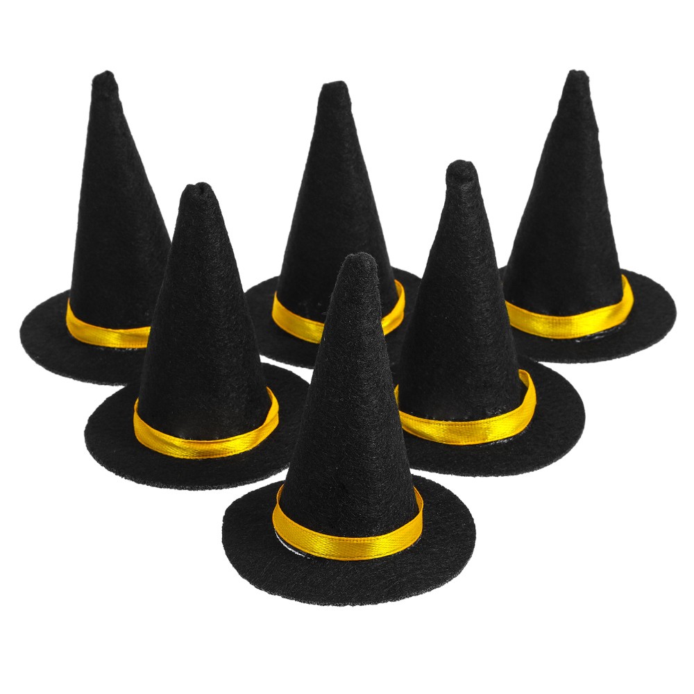 6 Mini Witch Hat Party Props for Kids Bottle Decor