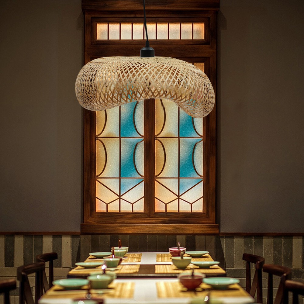 Bamboo Wicker Vintage Rattan Lantern Ceiling Lamp Indoor Pendant Light Fixture /