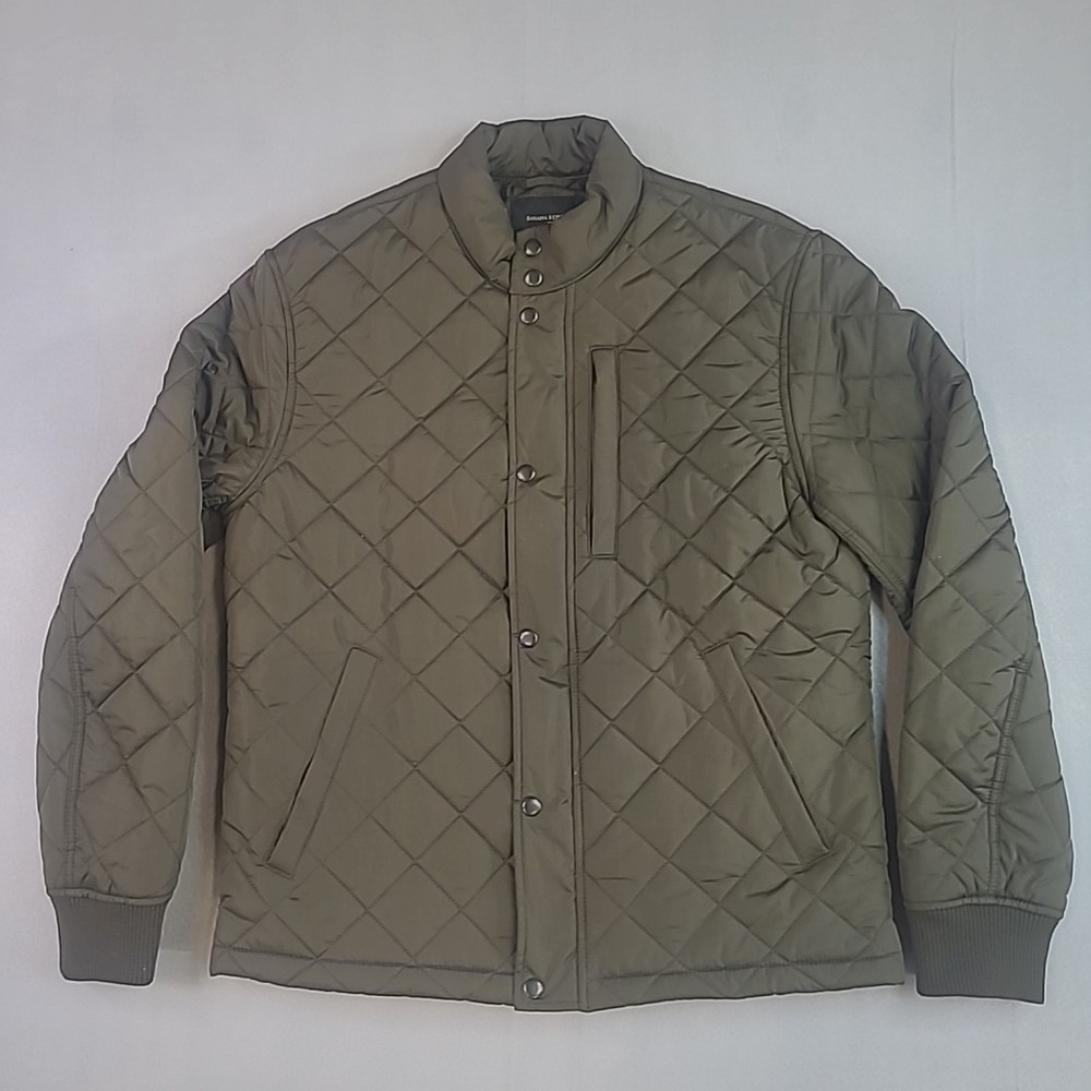 BANANA REPUBLIC Mens Diamond Quilted Army Green Puffer Bomber Jacket Size M