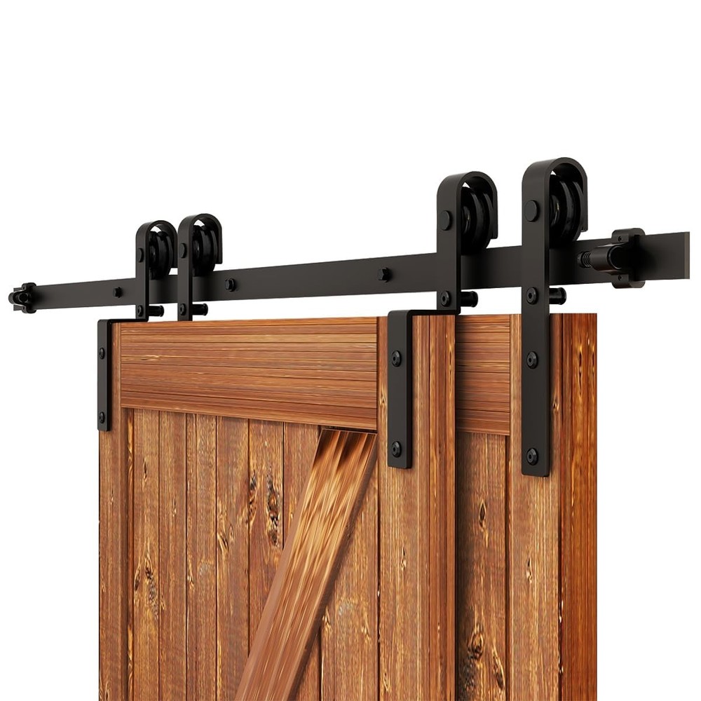 6FT Bypass Sliding Barn Door Hardware Kit with Combination Track Mode