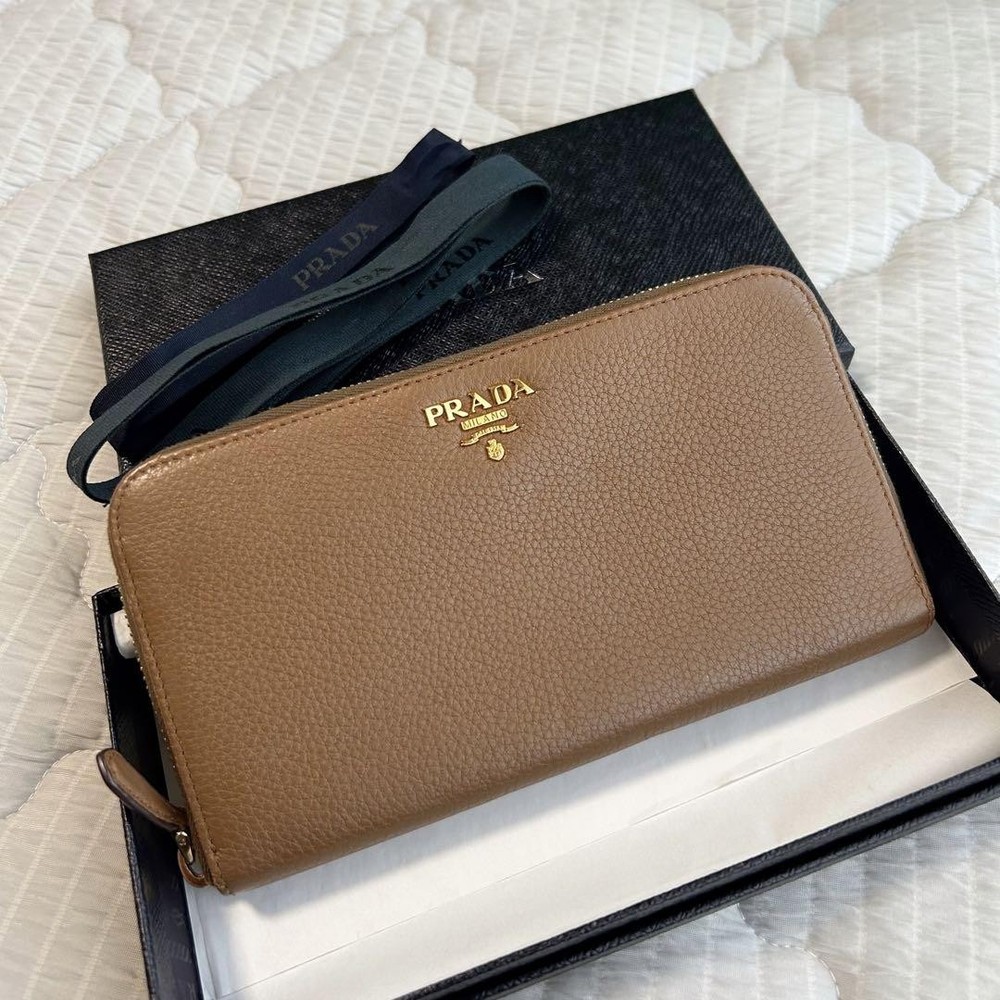 Prada Brown Leather Long Wallet in Excellent Preowned Condition