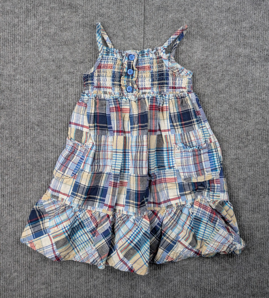 Vintage Faded Glory Dress Girl 3T Madras Plaid Organic Cotton Smocked Tiered Y2K