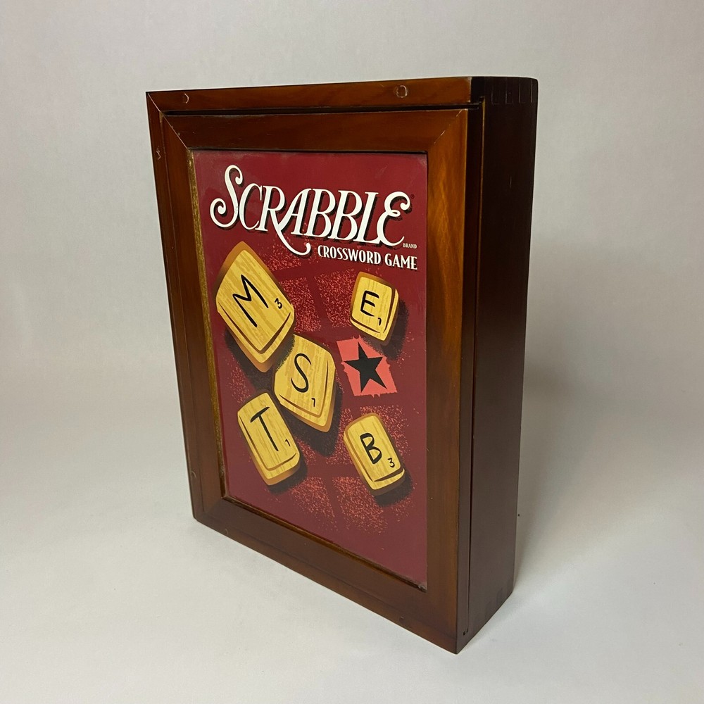 Scrabble Crossword Game Collection Wood Box Case Bookshelf Edition