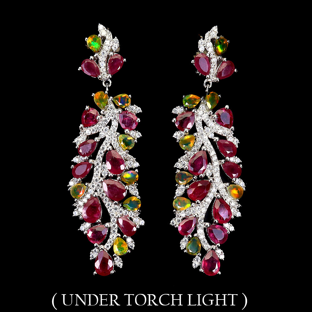 Valentine 925 Silver Earrings with 6x4mm Pear Ruby Fire Opal Natural Gemstone