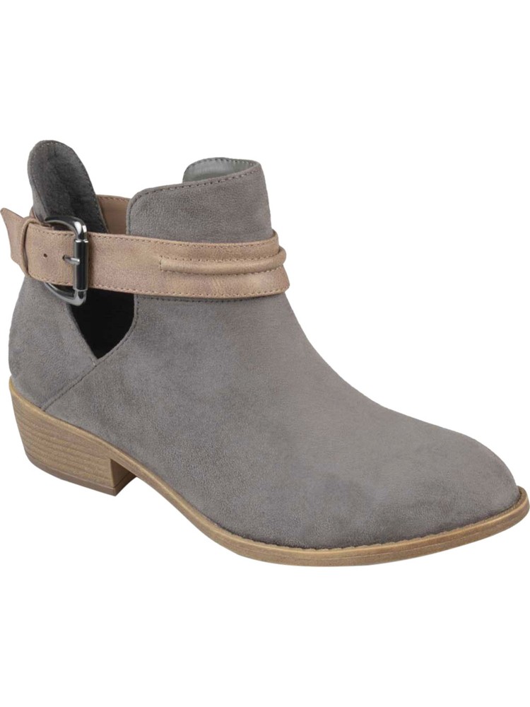 JOURNEE COLLECTION Womens Gray Contrast Cut Outs Mavrik Toe Block Heel Booties 6