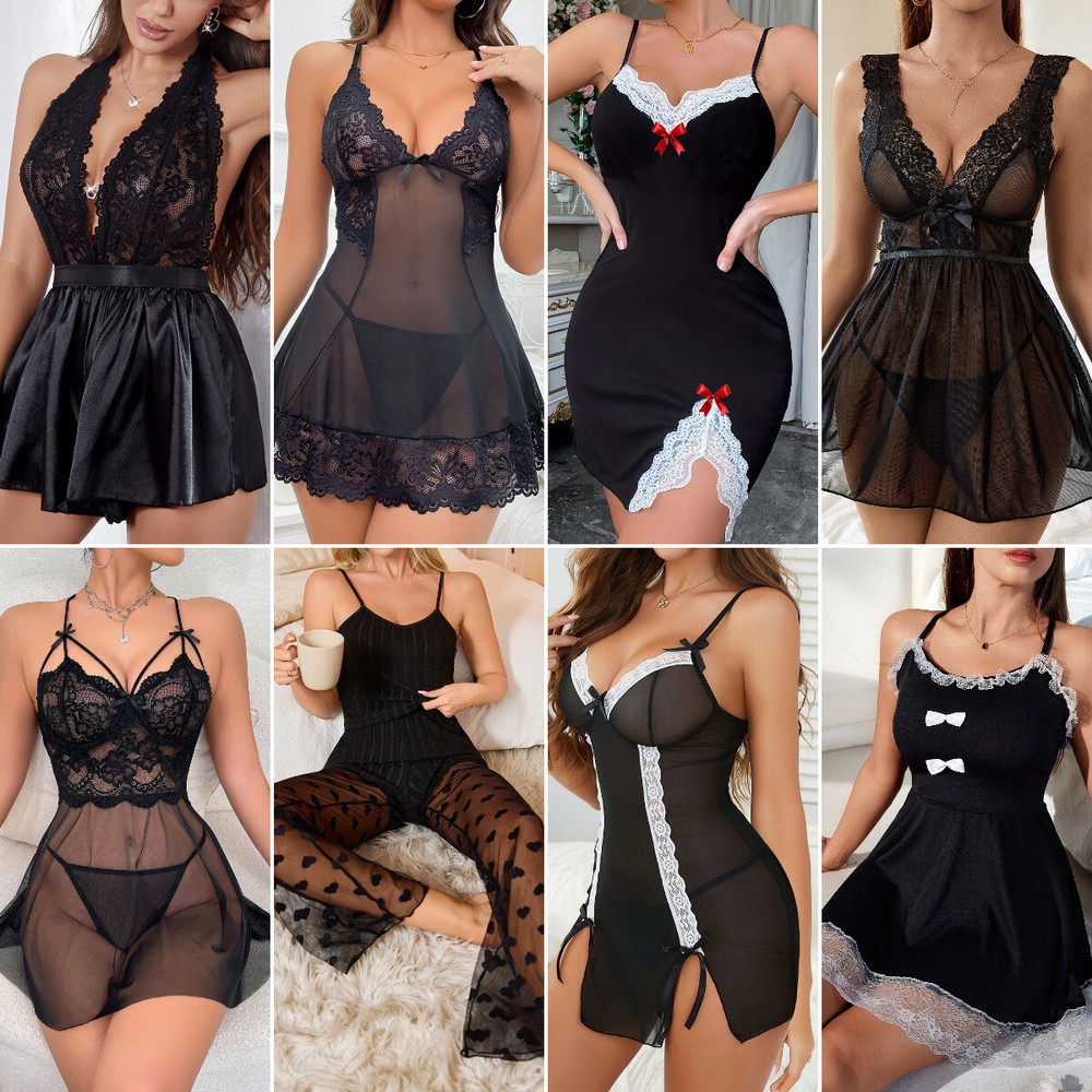 Black Women's Sexy-Lingerie Babydoll Sleepwear Underwear Lace Dress Nightwear US