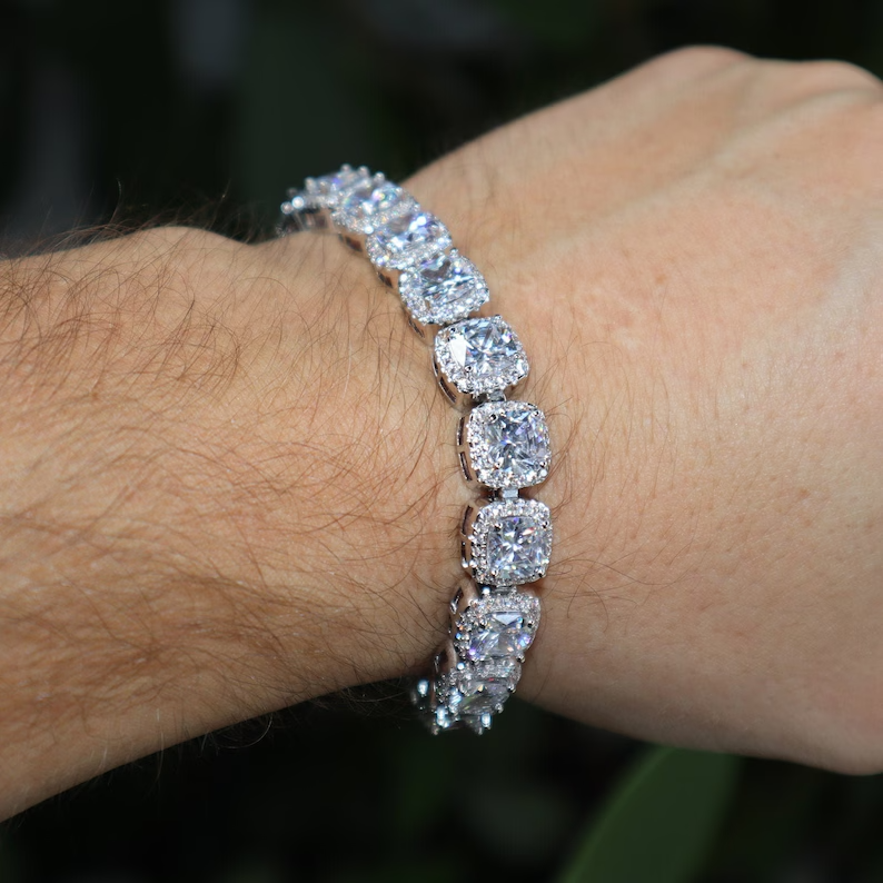 10Ct Cushion Simulated Diamond 925 White Sterling Silver Women's Tennis Bracelet