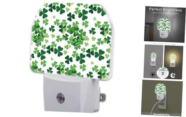 St Patricks Day Green Shamrock Wall Night Light Ireland Themed Plug In  