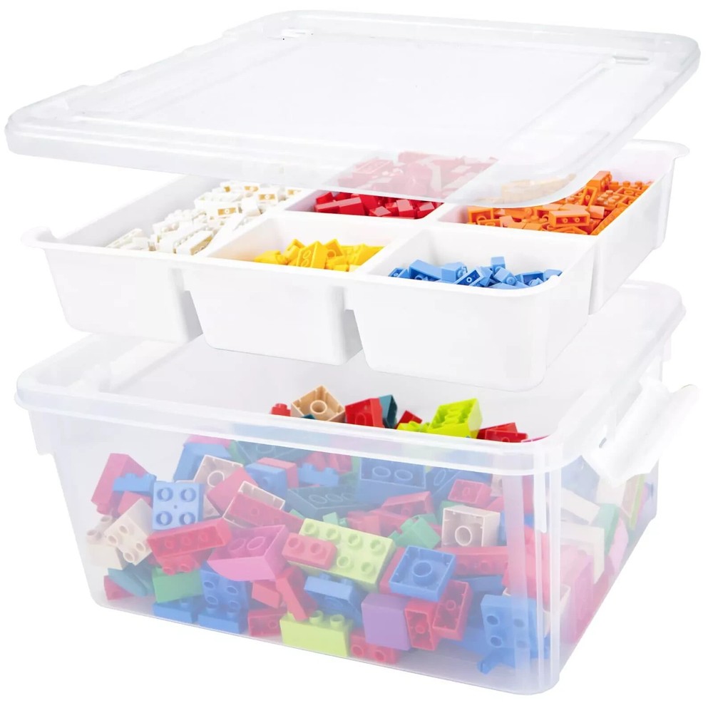 17 Quart Organizers and Storage Box with Removable Tray Durable Plastic Conta...